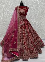 Velvet Pink Bridal Wear Embroidery Work Lehenga Choli